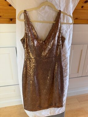 Lulu's Rose Gold Sequin V-Neck Mini Dress